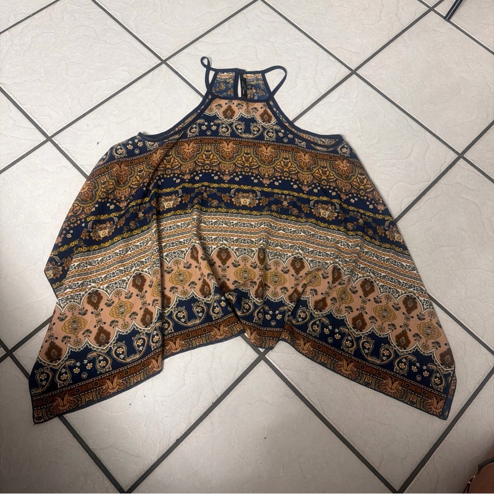 Romeo + Juliet Couture Swing Tank Navy & Brown Paisley Print Flowy SZ. M